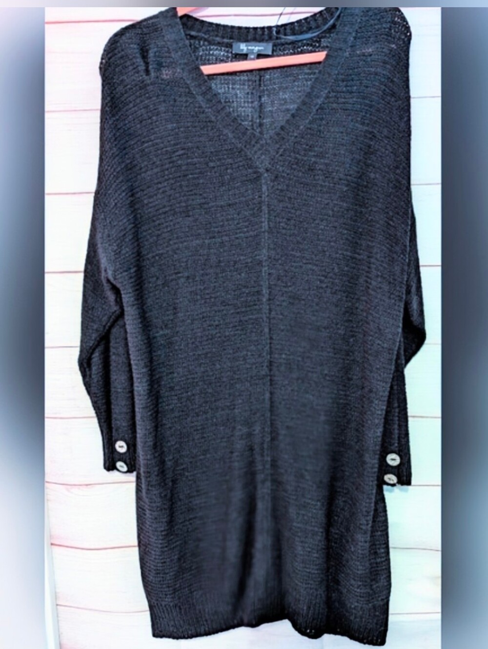 Lily Morgan V-Neck Long Knit Sweater Dress Plus Size 1X